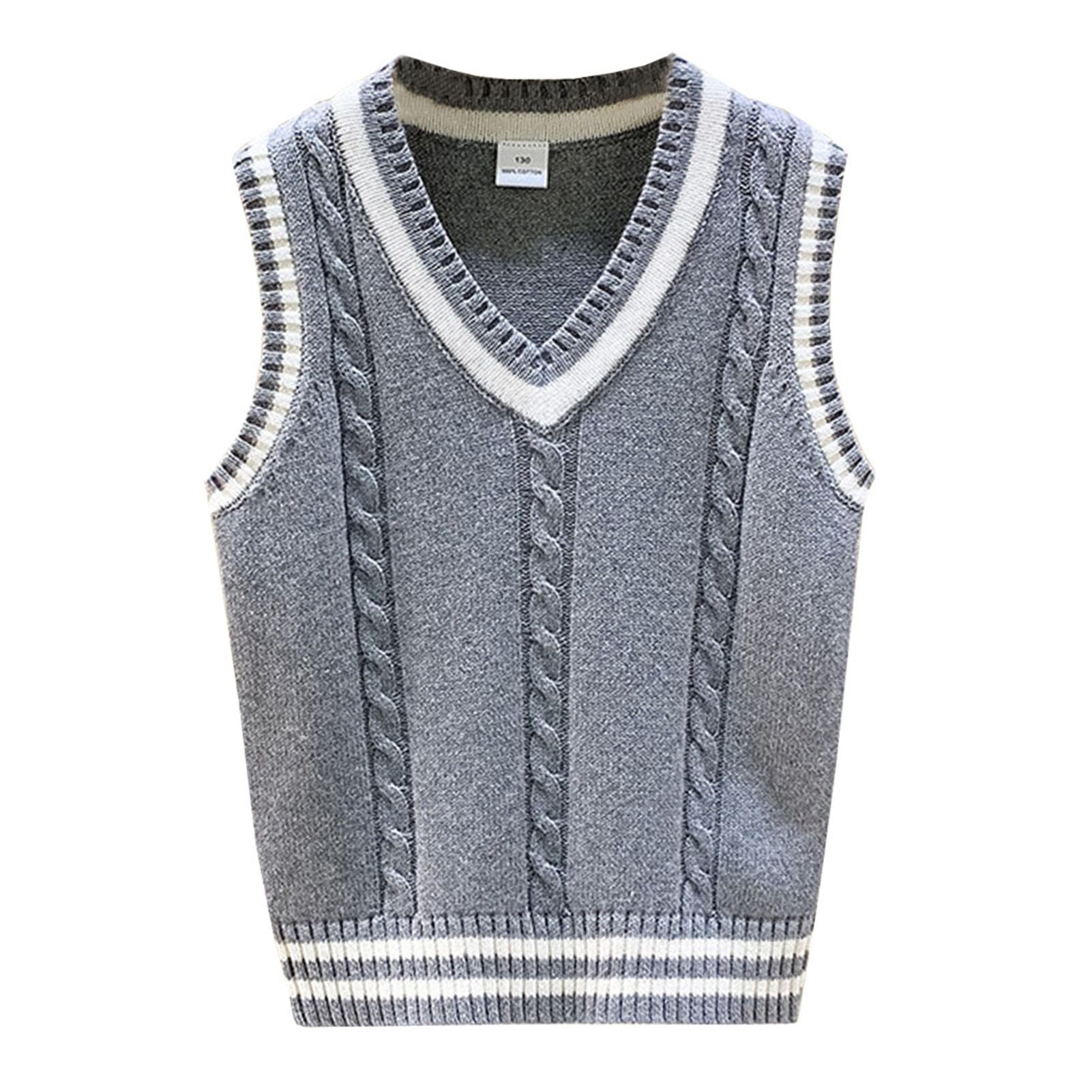 2 Piezas Chaleco de Punto Niños Niñas Estudiantes Cuello V Suéter Sin Mangas Jerséis Pullover Sweater