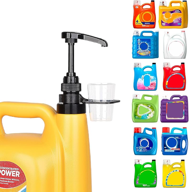 Bomba dosadora para frasco de detergente líquido com suporte para copo e copo medidor, preta, 1 unidade