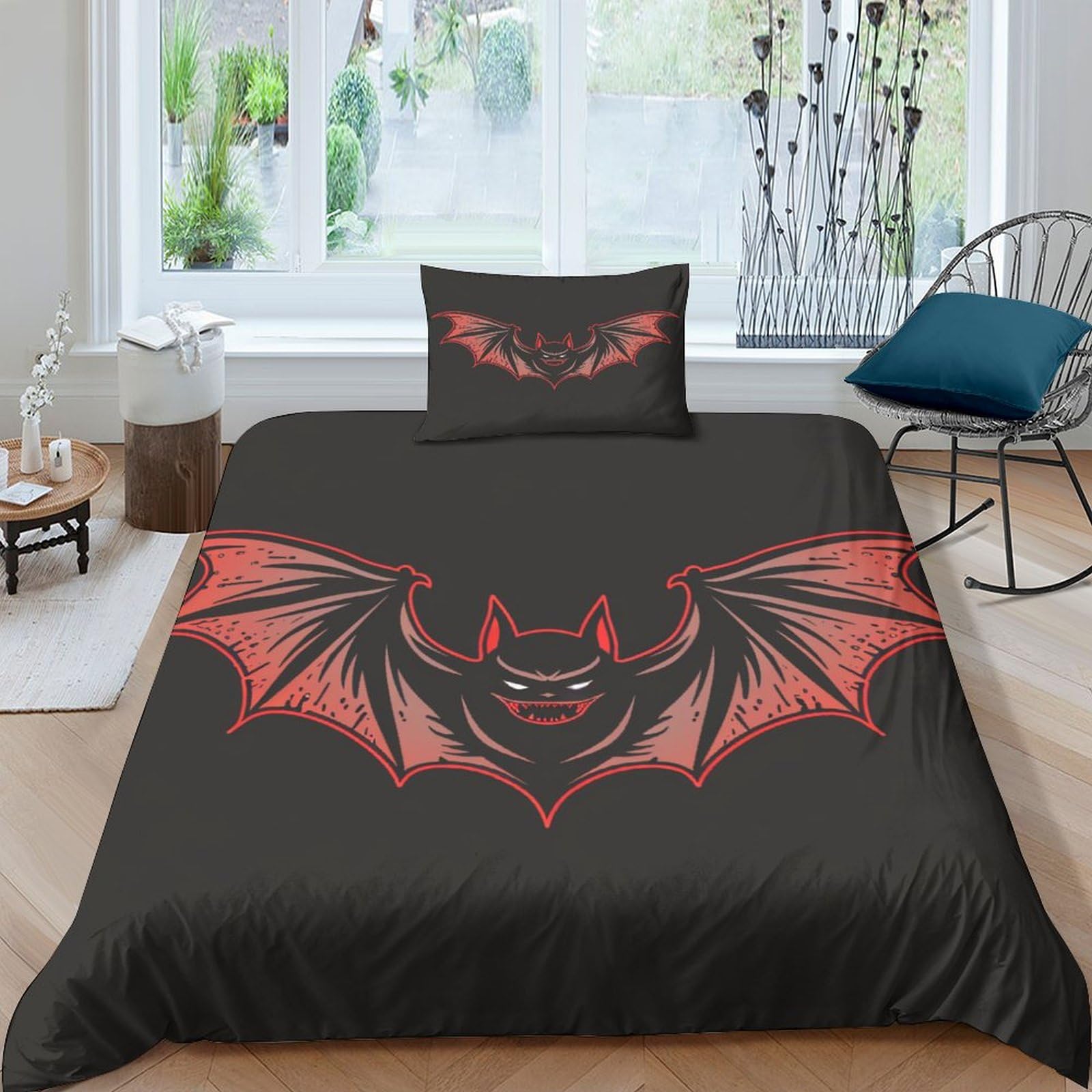 BARDYS Bat Comforter Covers for Boys Girls Duvet Cover 3D Print Illustration Quilt Cover Soft Microfiber with Pillow Cases with Zipper Closure Bedding Set 3 Pieces Single（135x200cm）