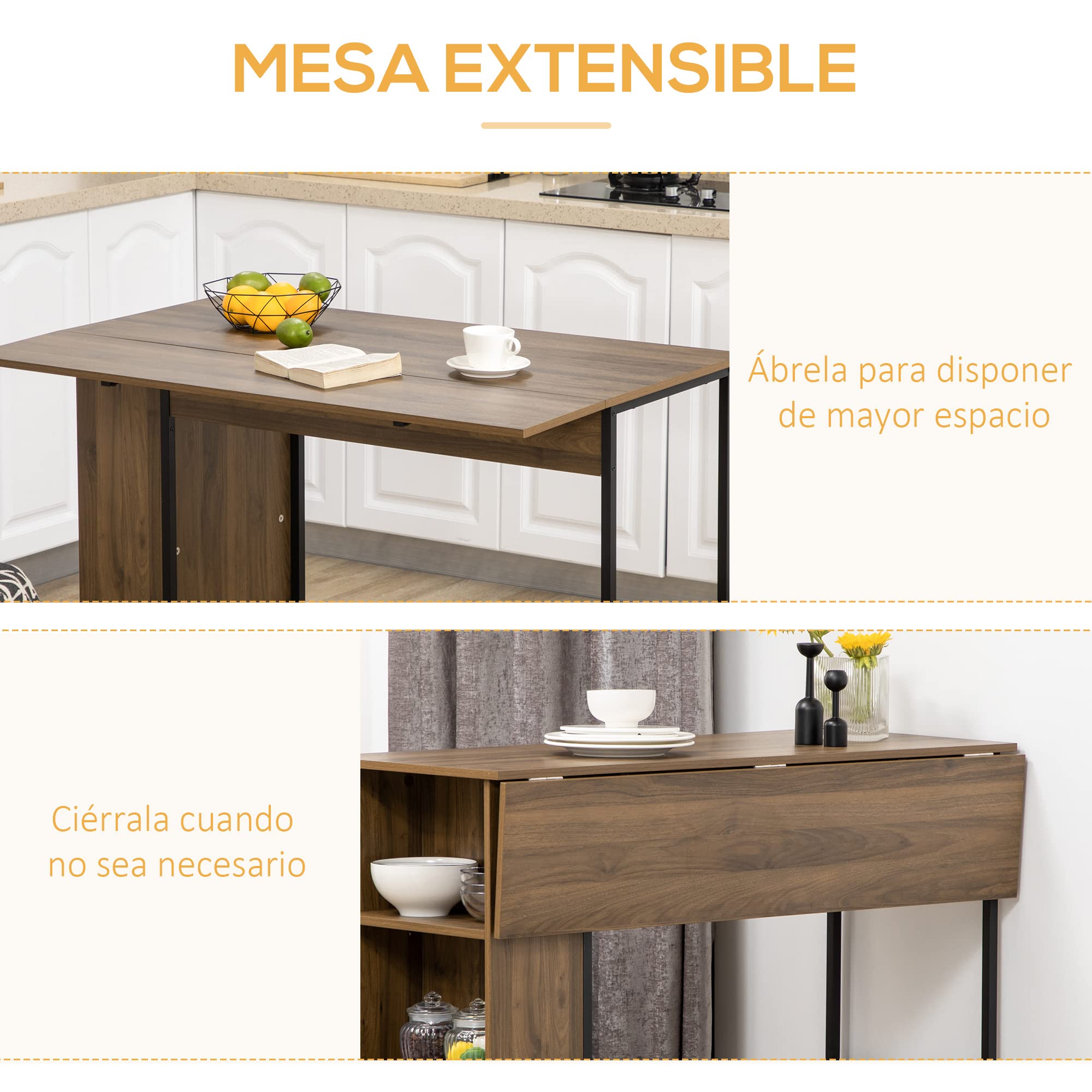 HOMCOM Mesa de Bar Extensible Mesa Alta de Bistró 120x76x91,4 cm Marrón