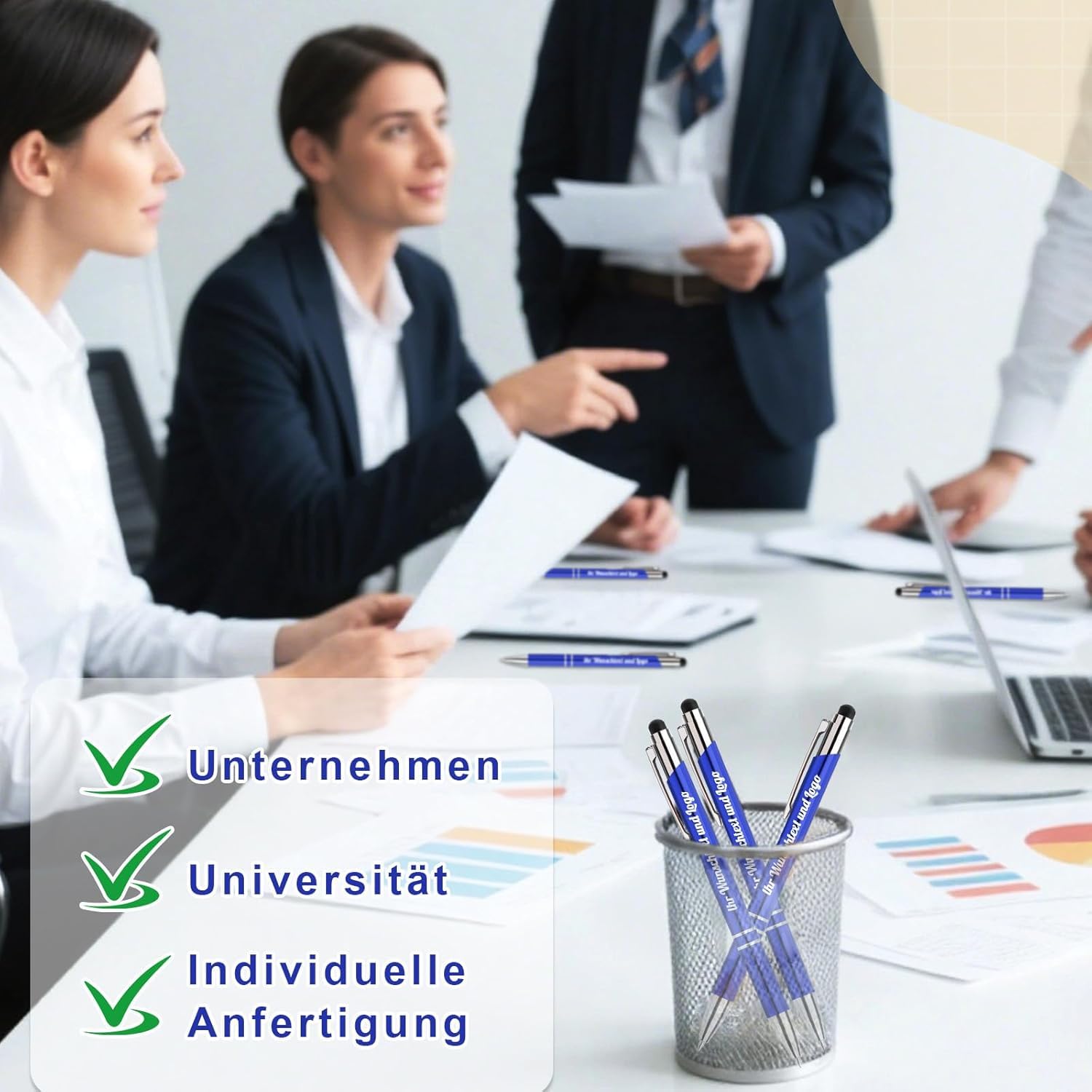 Kugelschreiber personalisieren,personalisierte Kugelschreiber mit Gravur,Werbekugelschreiber mit Logo,Farbmix mit Touchpen,für Unternehmen,Business,Mitarbeiter,10-500 Stück,Blau-A-500