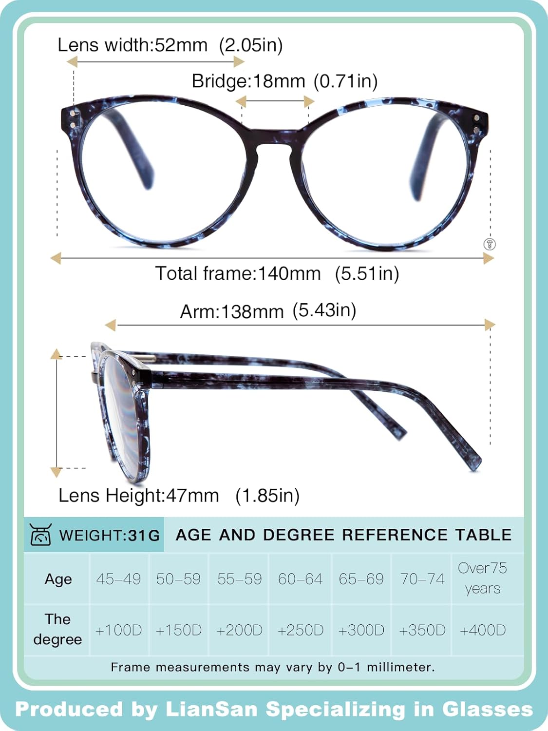 LianSan Reading Glasses for Women with Blue Light Blocking Lenses,Large Frame Womens Stylish Readers with Spring Hinge(Blue Tortoise,2.25x) - Image 4