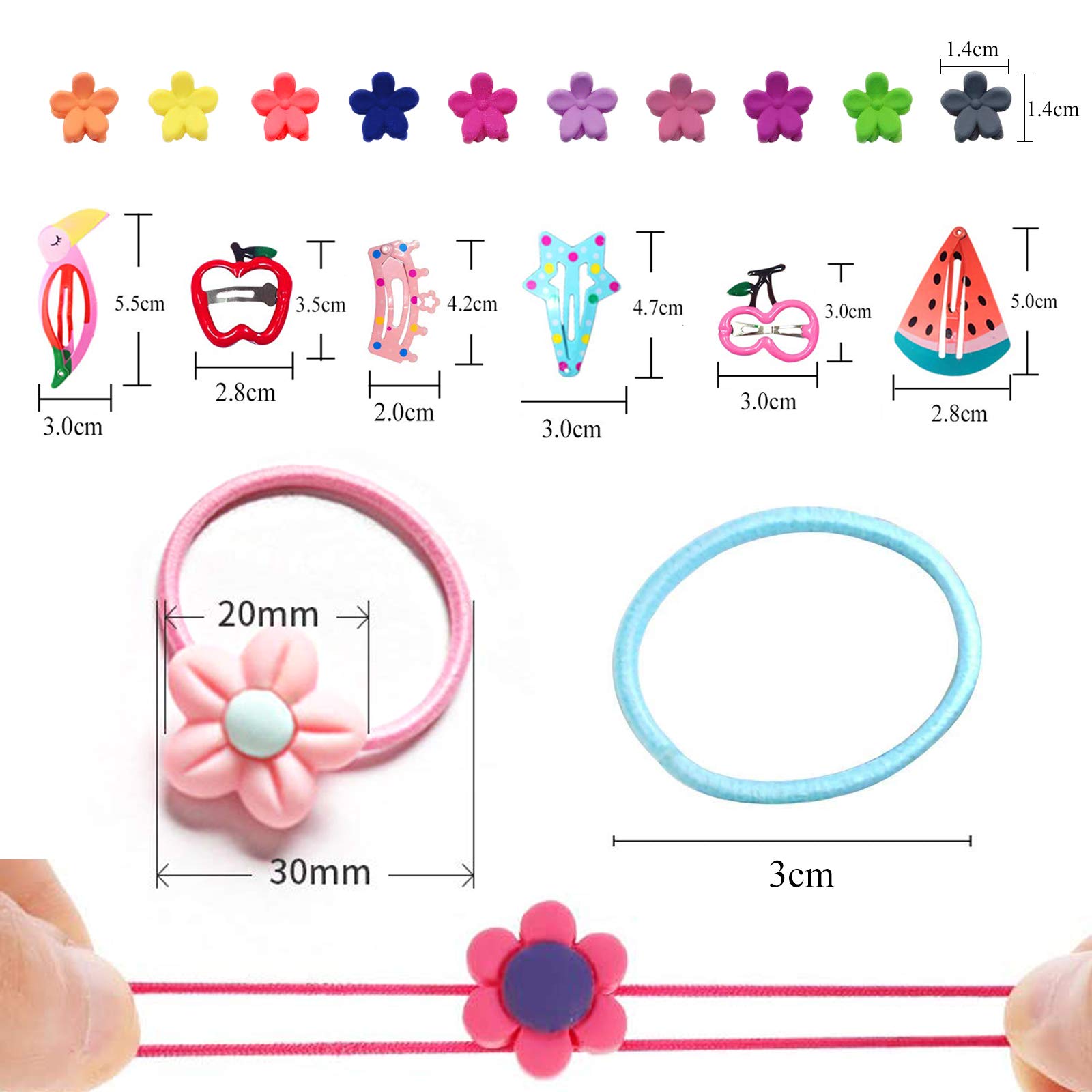 190 Piezas Accesorios Pelo Niña, 60pcs Pinzas Pelo Niña y 130pcs Gomas, Multicolor Horquillas Clips Lazos de Pelo Cinta Elástica Accesorios Cabello para Niñas Bebe Infantiles