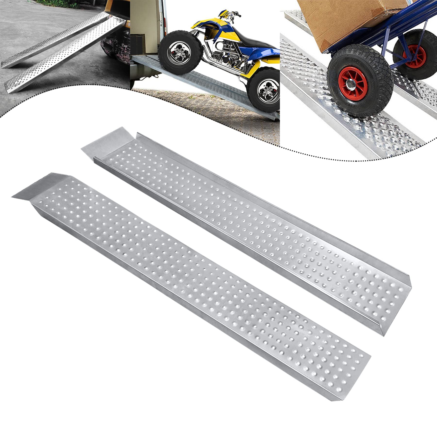 Froadp Lot de 2 rampes d'accès Rampe de chargement de voiture en acier galvanisé 160 x 22,5 x 4,5 cm Rampe de remorque antidérapante Rampe de chargement pour moto remorque tondeuse à gazon tracteur