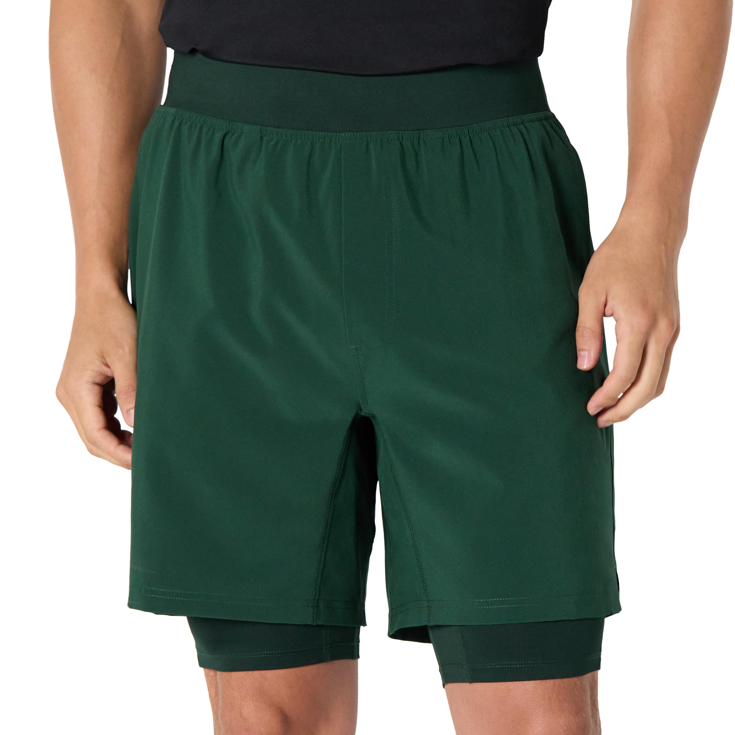 Amazon Essentials Men's Athletic Performance Stretch Woven Running Workout 7” (17.8cm) Training Short, Dark Green, XL