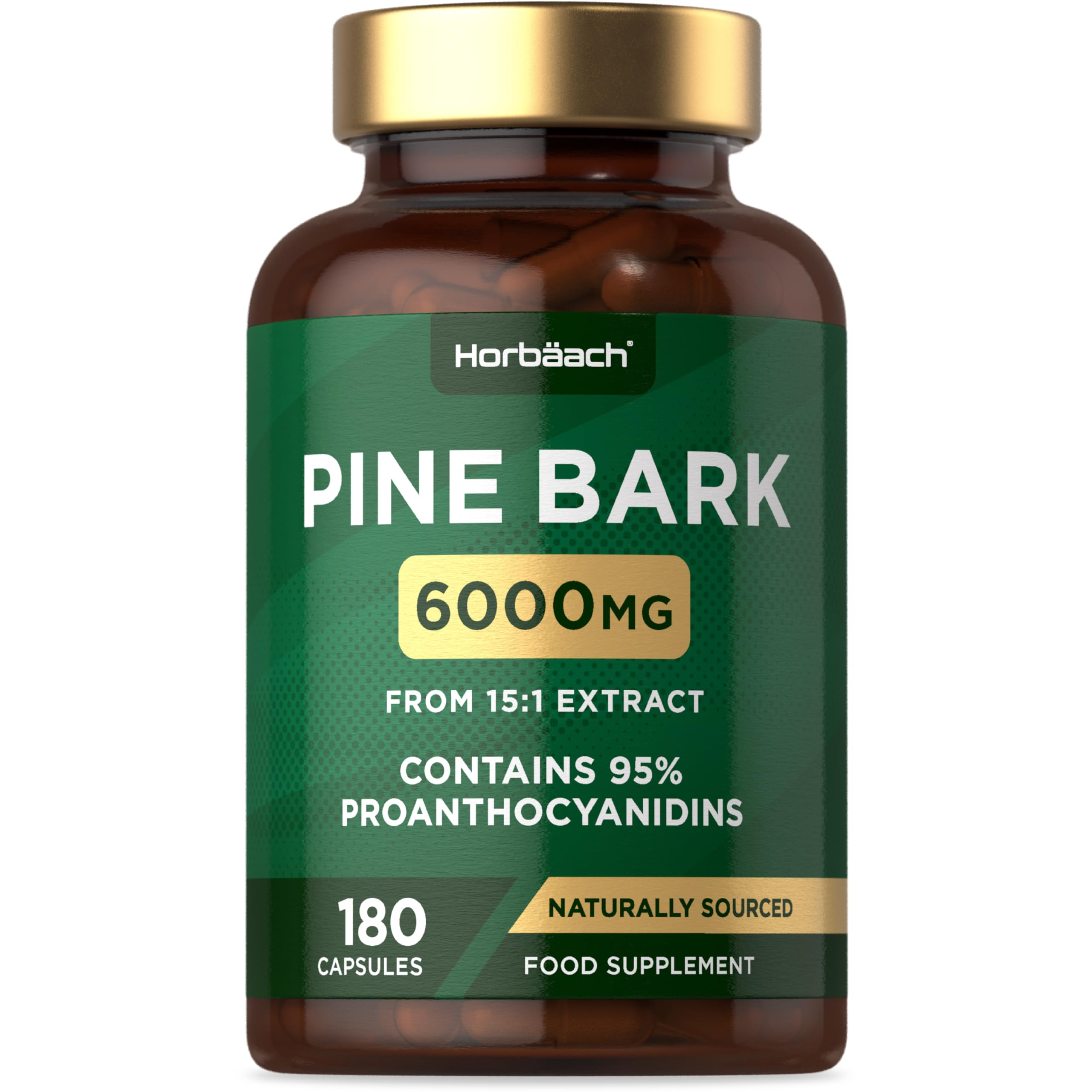 Pine Bark Extract Capsules 6000mg | Providing 380mg Proanthocyanidins (95%) | 180 Count | High Strength 15:1 Pine Bark Extract Supplement | by Horbaach