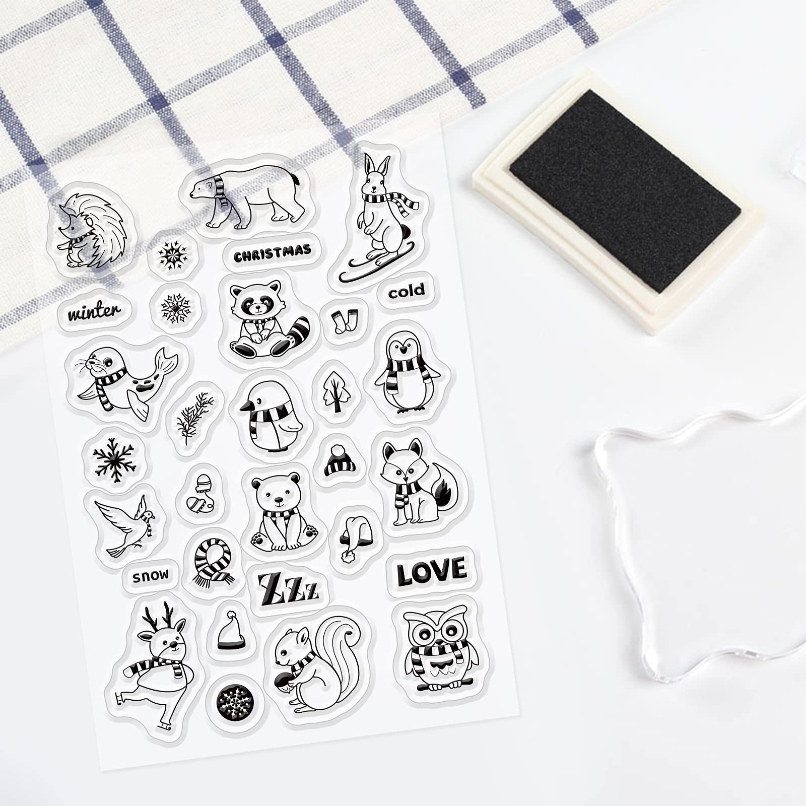 GLOBLELAND Weihnachtsstempel Set - Silikonstempel Mit Hunde, Eulen Motiven & Frohe Weihnachten Schriftzug