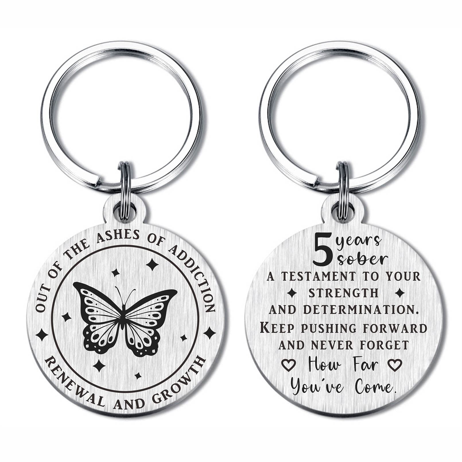 ABNTY Sobriety Gifts - Sober Keychain - Sobriety Gifts for Women Men - Sober Chip with Butterfly Design