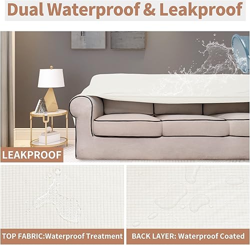 Miniatura 3 de Easy-Going - Funda de sofá 100% impermeabilidad doble, diseño jacquard elástico, protector de muebles a prueba de fugas para niños, mascotas, perros
