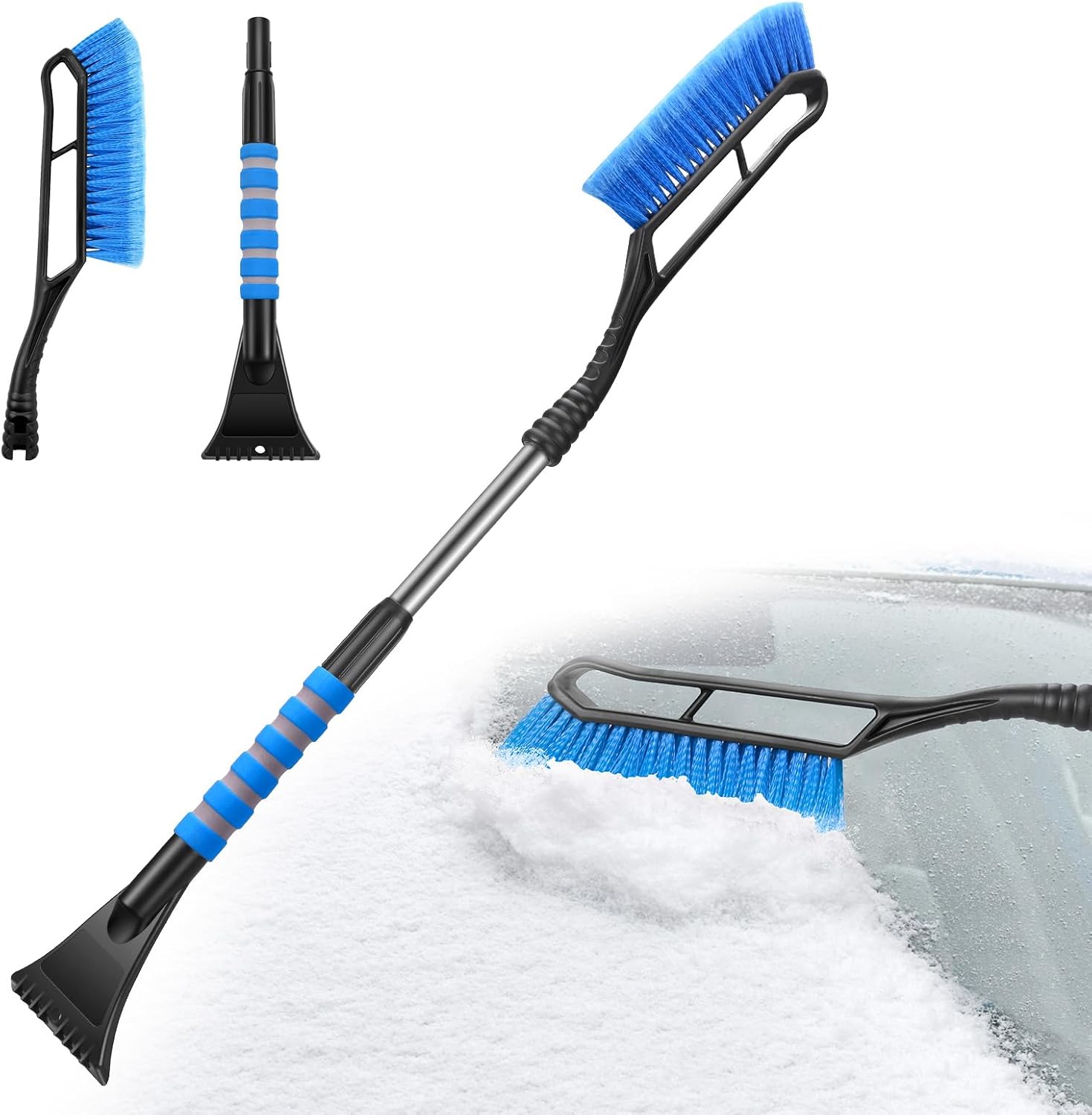 Snow Brush and Ice Scraper for Car Windshield by MMOBIEL โ Essential Automotive Exterior Accessory, Winter Car Gadget โ Detachable Universal Vehicle Snow Scraper โ Durable Ergonomic Foam Grip โ Blue
