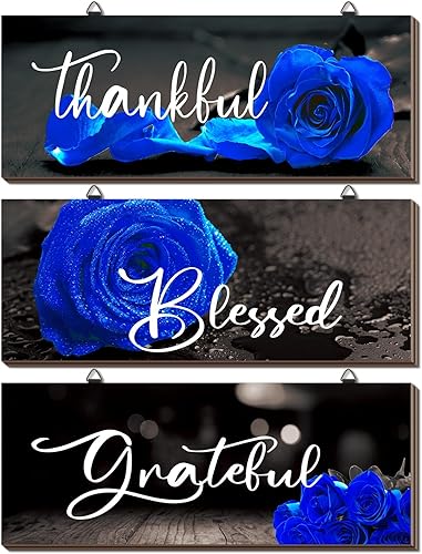 Hillban 3 piezas de decoración de pared de madera de rosa, letreros de madera inspiradores de agradecimiento, gratitud y bendición, letreros de