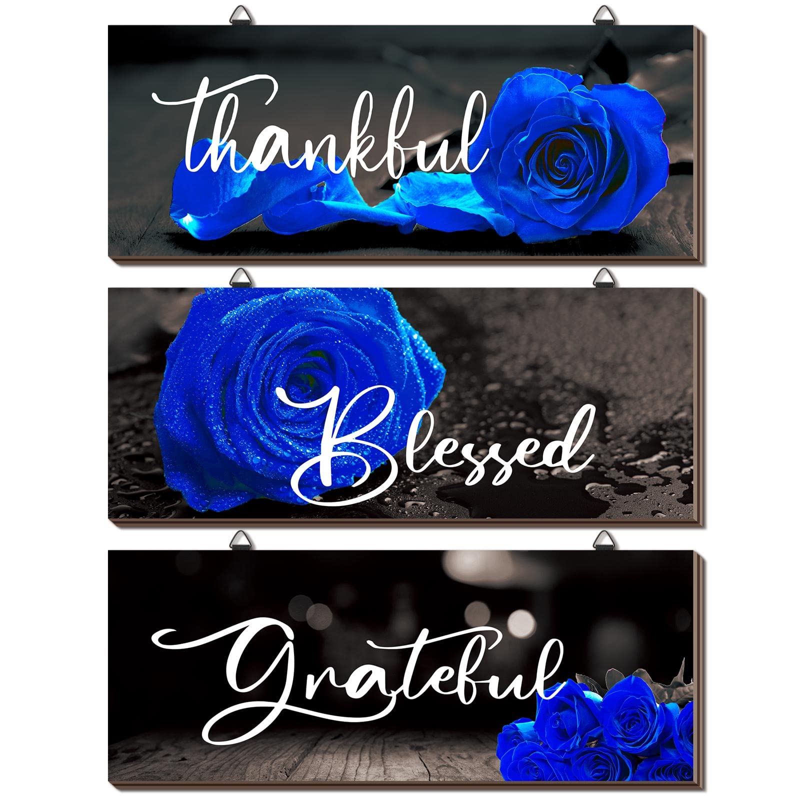 Hillban 3 Pieces Rose Wooden Wall Decor Thankful Grateful Blessed Wooden Signs Inspirational Wall Art Signs Wedding Decor for Room Kitchen Bathroom(16