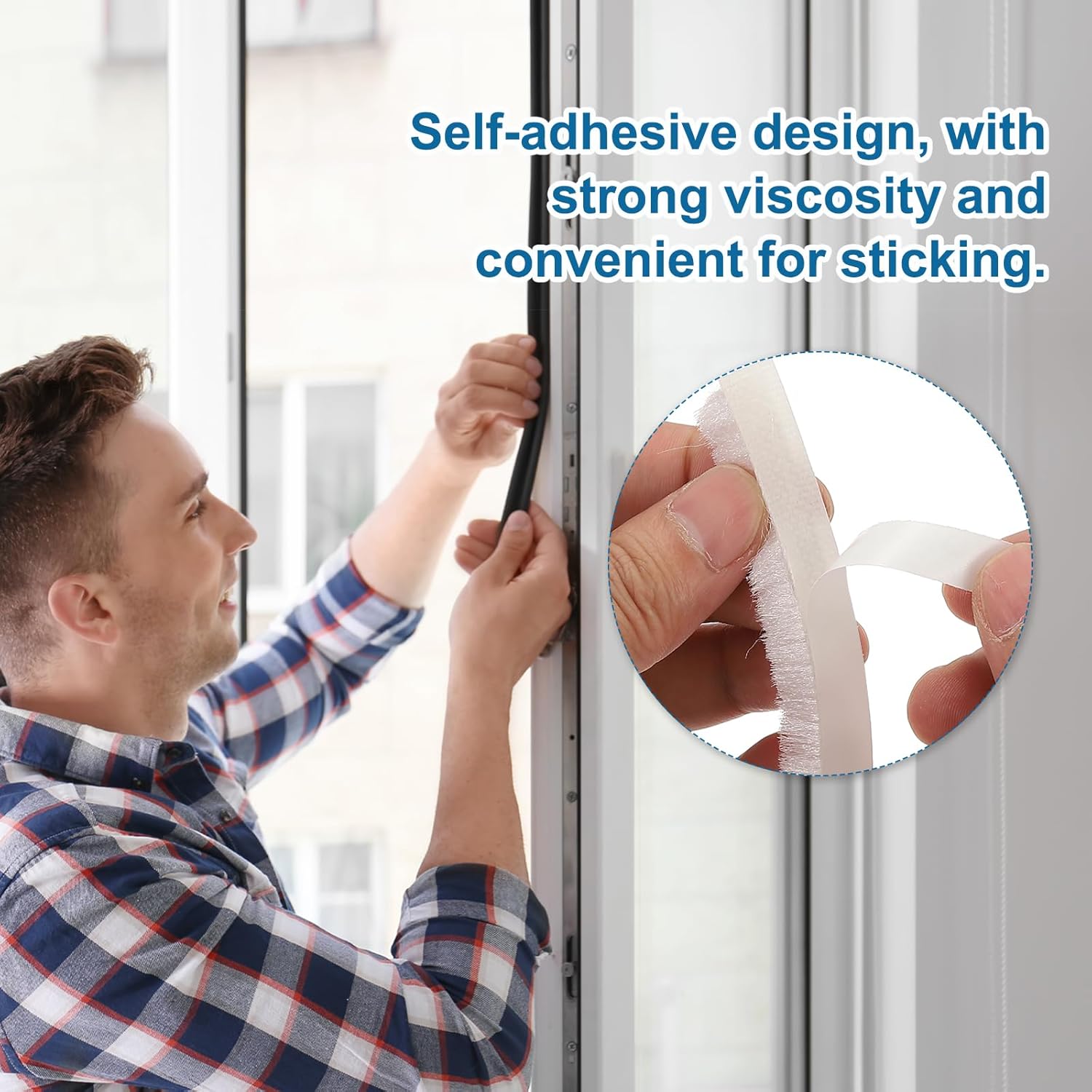 PATIKIL Weather Stripping Brush, 2 Roll 3/8 Inch x 3/16 Inch x 39.3 Ft Self Adhesive Sliding Door Insulation Door Weather Strip Window Sealer for Winter, Windproof, Soundproof, White