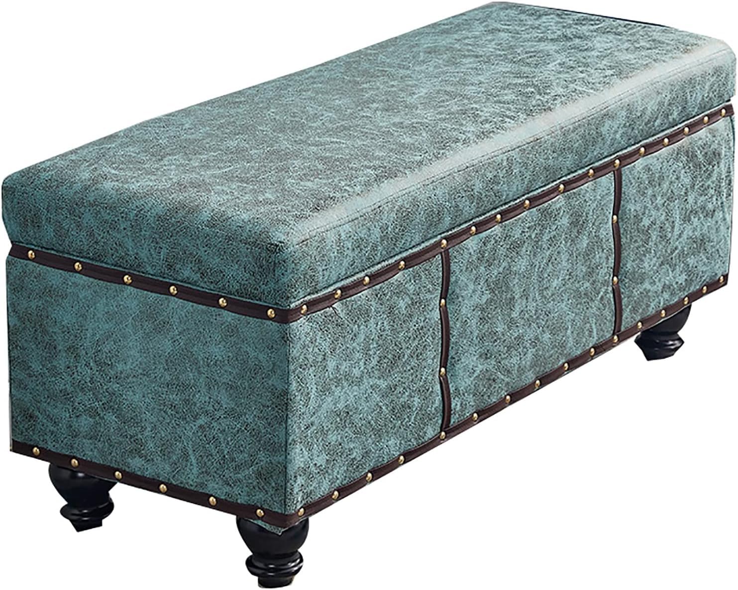 Tabouret de lit coffre rétro en bois et cuir capitonné vert pour votre chambre