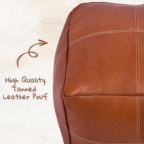 Miniatura 149 de Marrakesh Gallery Funda otomana de cuero - Puf cuadrado marroquí, sala de estar, dormitorio otomano Marrón,Beige Bronceado,Azul,Marrón (Dark