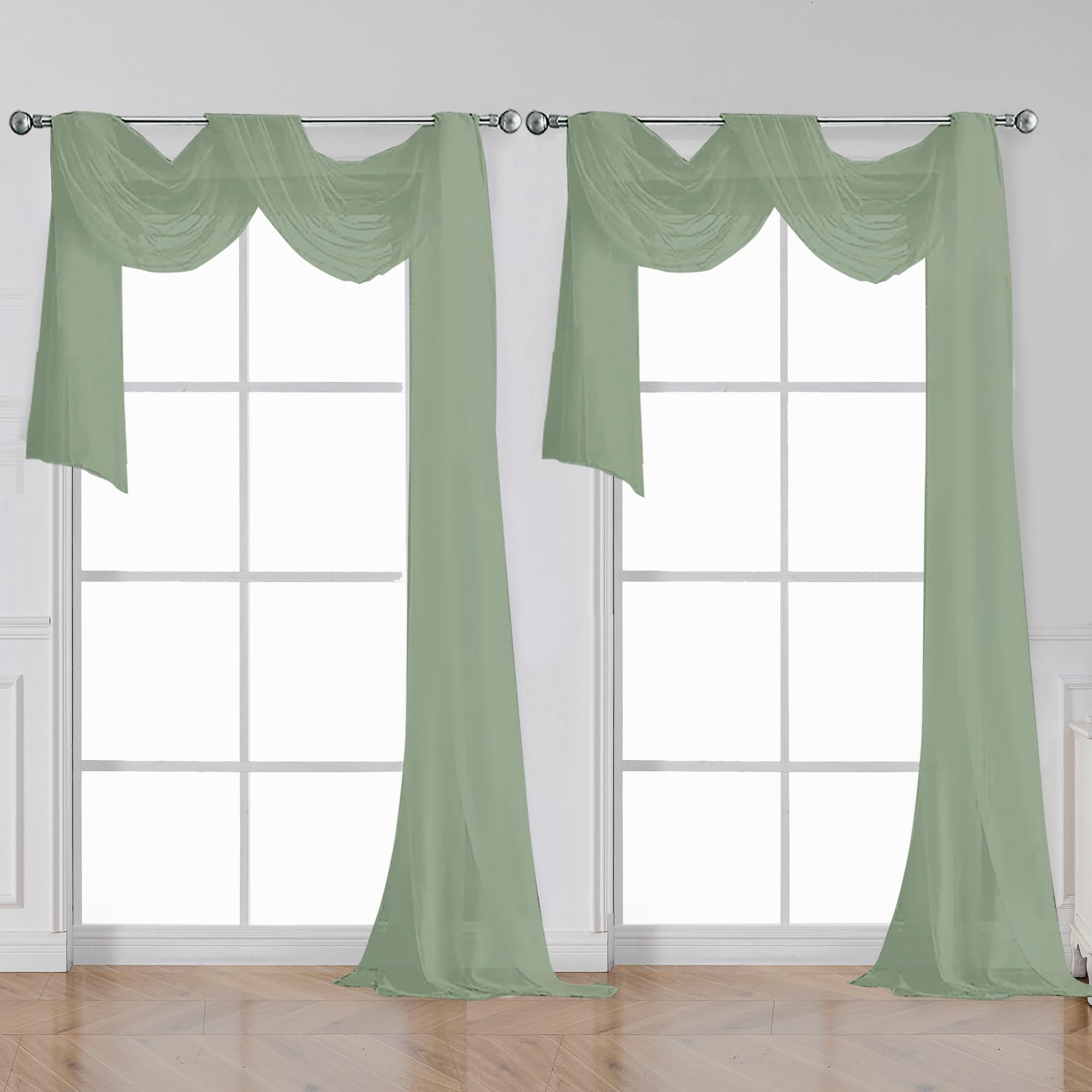 Sage Sheer Curtains 144 inch Extra Long, Elegant and Airy Drapes Translucent Window Treatments for Living Room/Bedroom, Sage Green, 2 Panels=84" Wide
