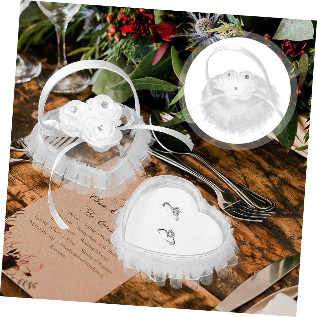 PRETYZOOM 5 Sätze Ringkissen Aus Spitze Schleifenringkissen Bowknot-ringkissen Ringständer Eheringkissen Eheringhalter Zeremonie Ringkissen Herzring Rosenring-etui Weiß Satin- 2 Stück * 5