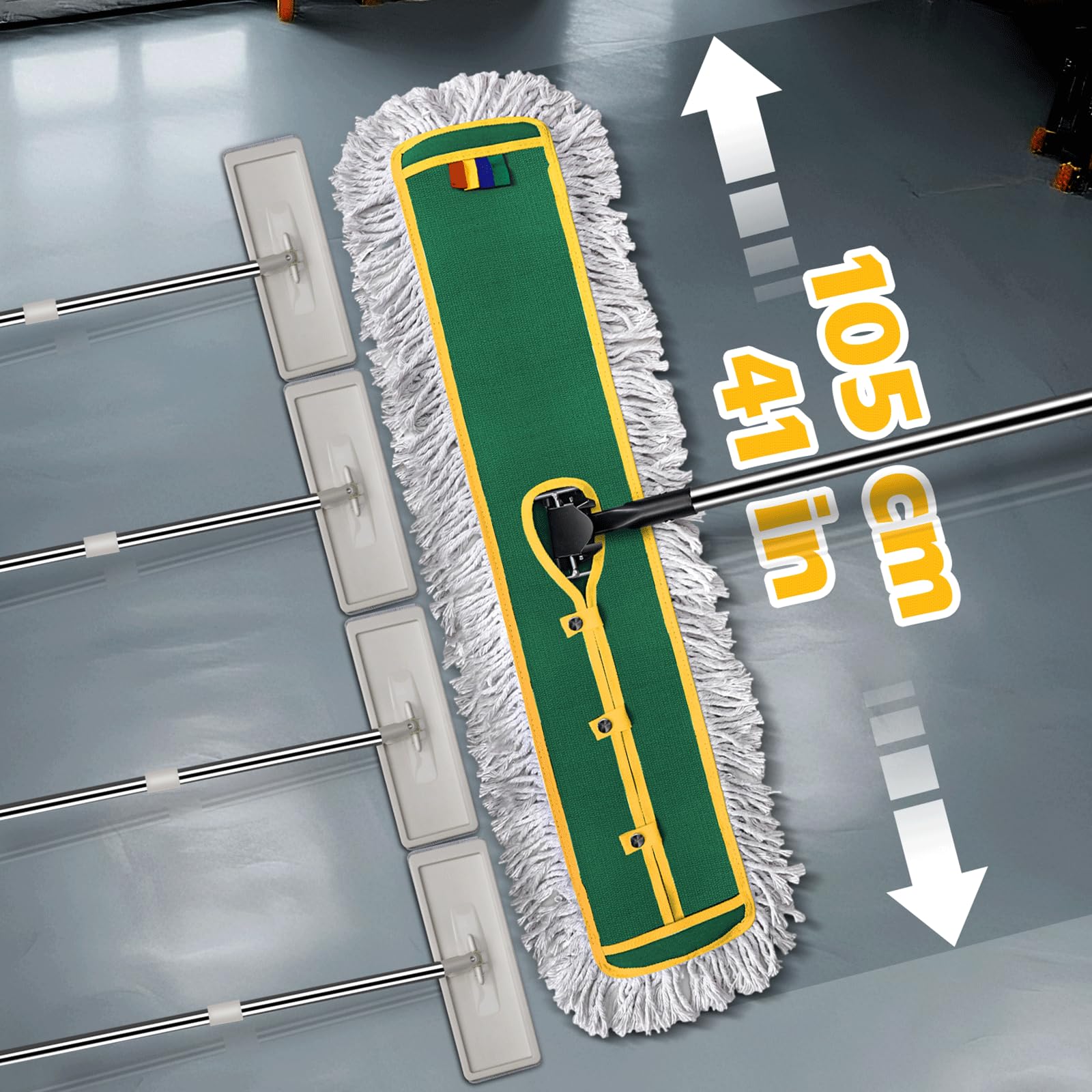 MASTERTOP Mocio piatto industriale, ampio mocio commerciale in microfibra per grandi aree, resistente per la pulizia dei pavimenti con 2 panni riutilizzabili, grande mocio antipolvere per magazzini