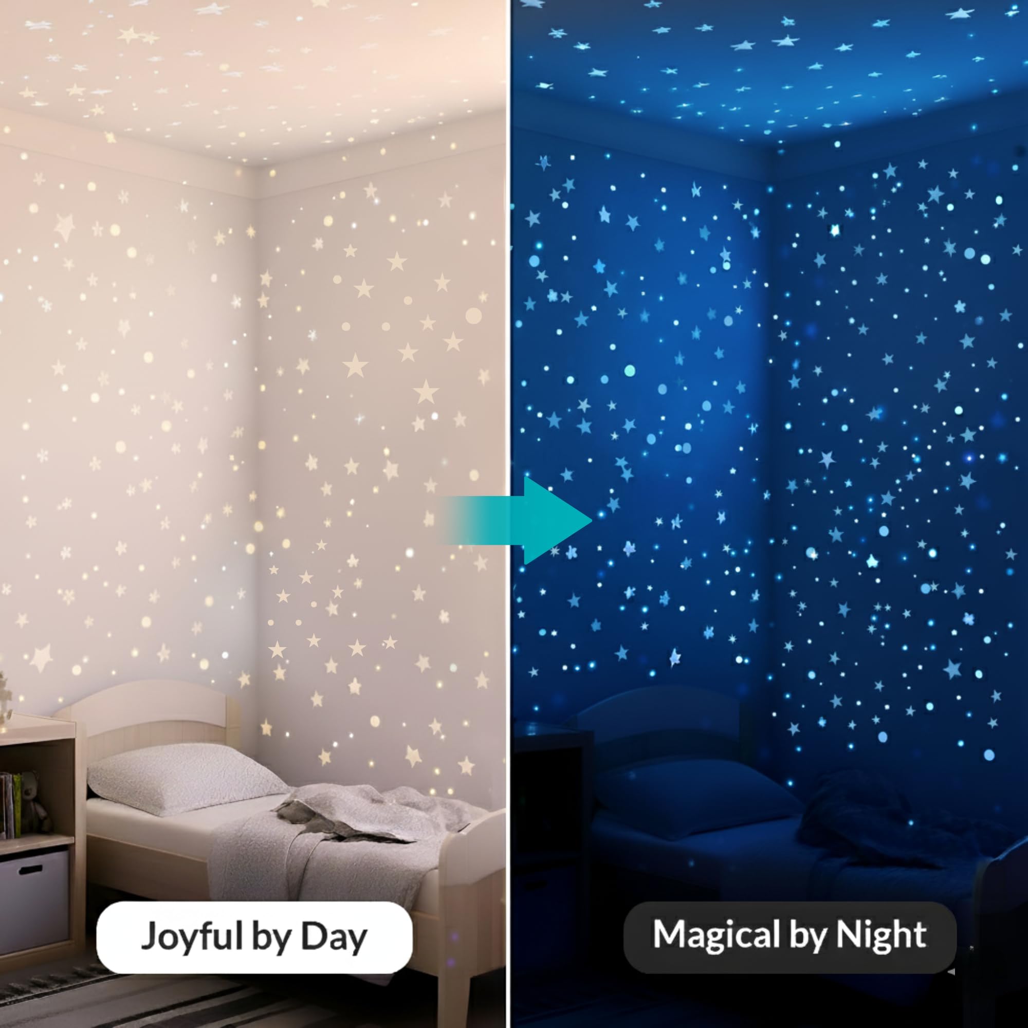 青色のお部屋にお星様照明装置 Amazon.co.jp: LUMOSX 暗闇で光る星 天井用 - 525枚 ボーナスムーン