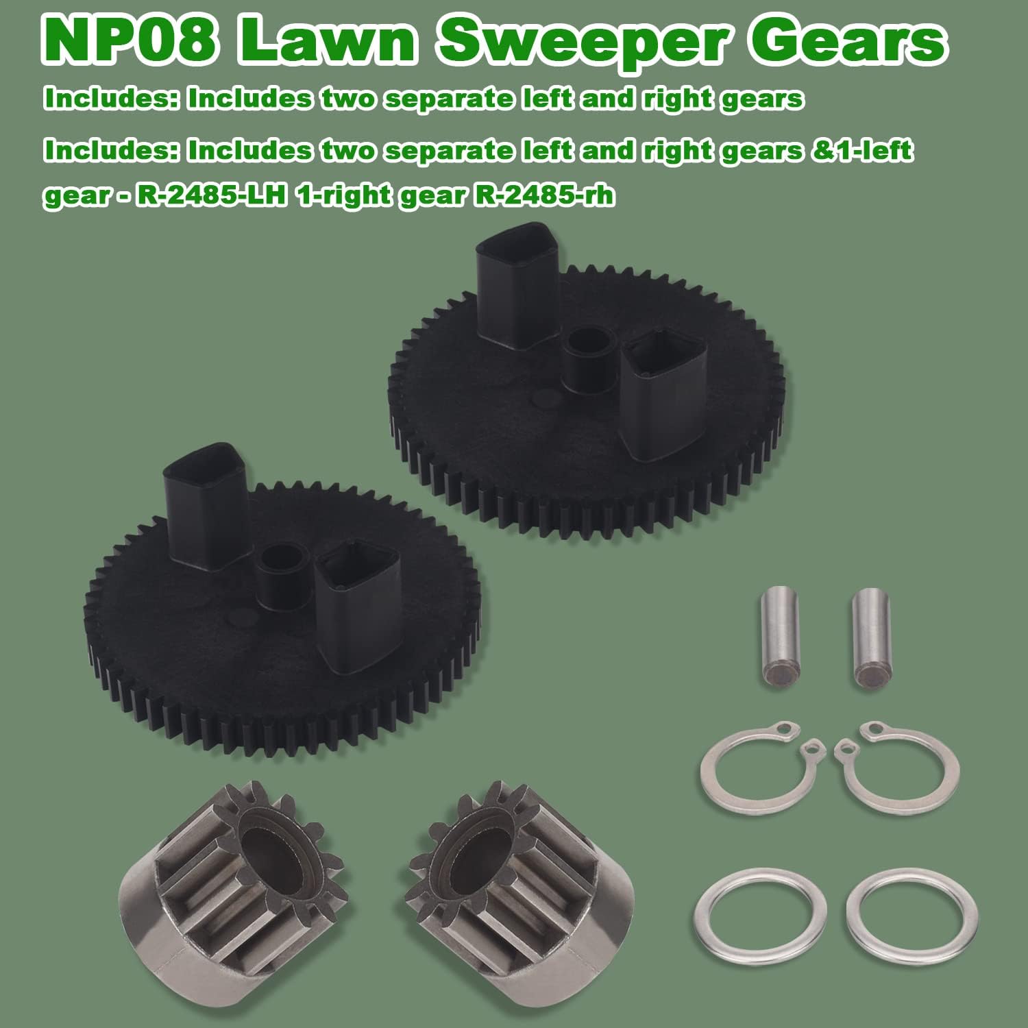 2 Pack R-2280 NP08 42" Lawn Sweeper (60-Tooth Gears) + R-2485LH R-2485RH R-2261 Lawn Sweeper Wheel Drive Pinion Kit Compatible with Jo-hn Deere/Brinly-Hardy STS-42 STS-426 STS-420 Ground-Work Models