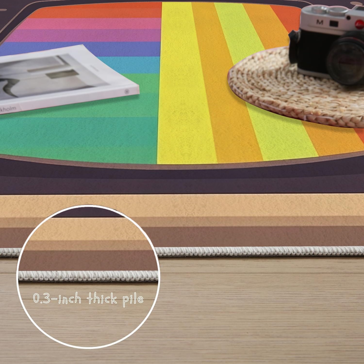 Kids Rugs for Playroom, 5x7ft, Colorful Retro 90s Classic TV Arcade Theater Style Popular Game Room Area Rug, Low-Profile Non-Shedding Rainbow Rug for Kindergarten Room Living Room