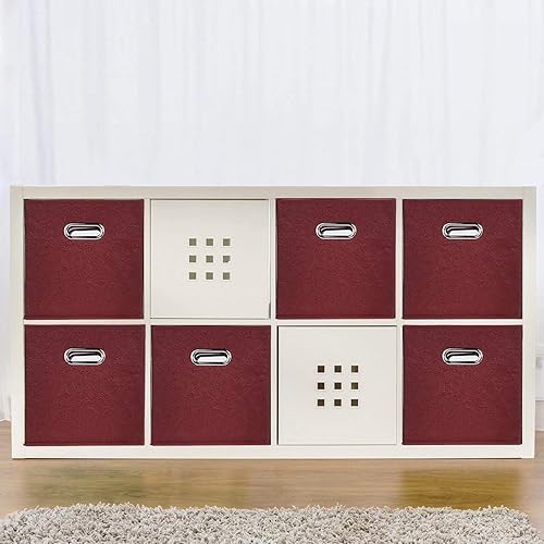 Miniatura 8 de IKEBANA Paquete de 3 cubos de almacenamiento plegables de 11 pulgadas, color rojo clarete en relieve, cajones de tela decorativos para el hogar,