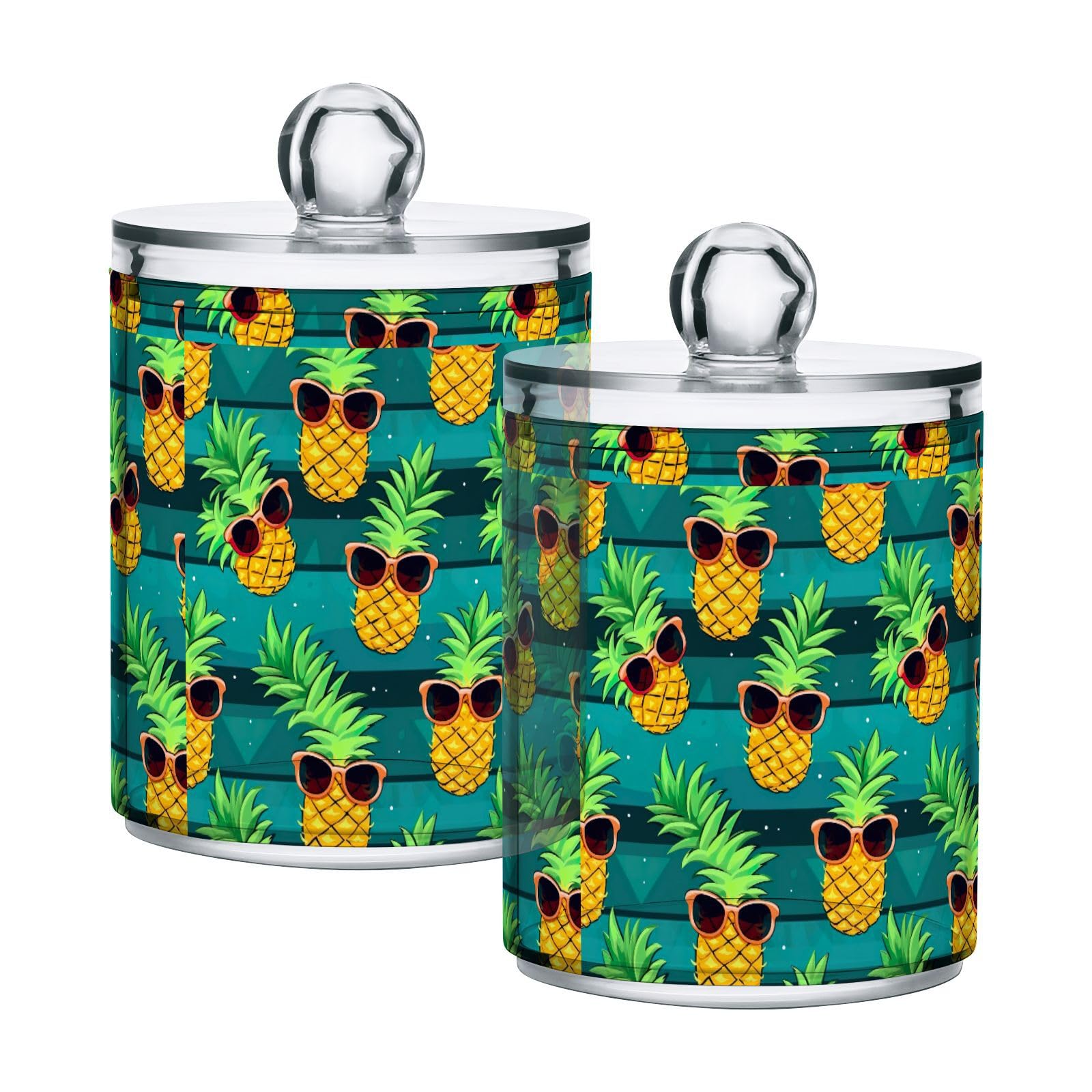 2 Pack Pineapple Cooler Glasses Qtip Holder - 10 oz Restroom Bathroom Organizers and Storage Containers,Plastic Apothecary Jars with Lids for Cotton Ball B0401049