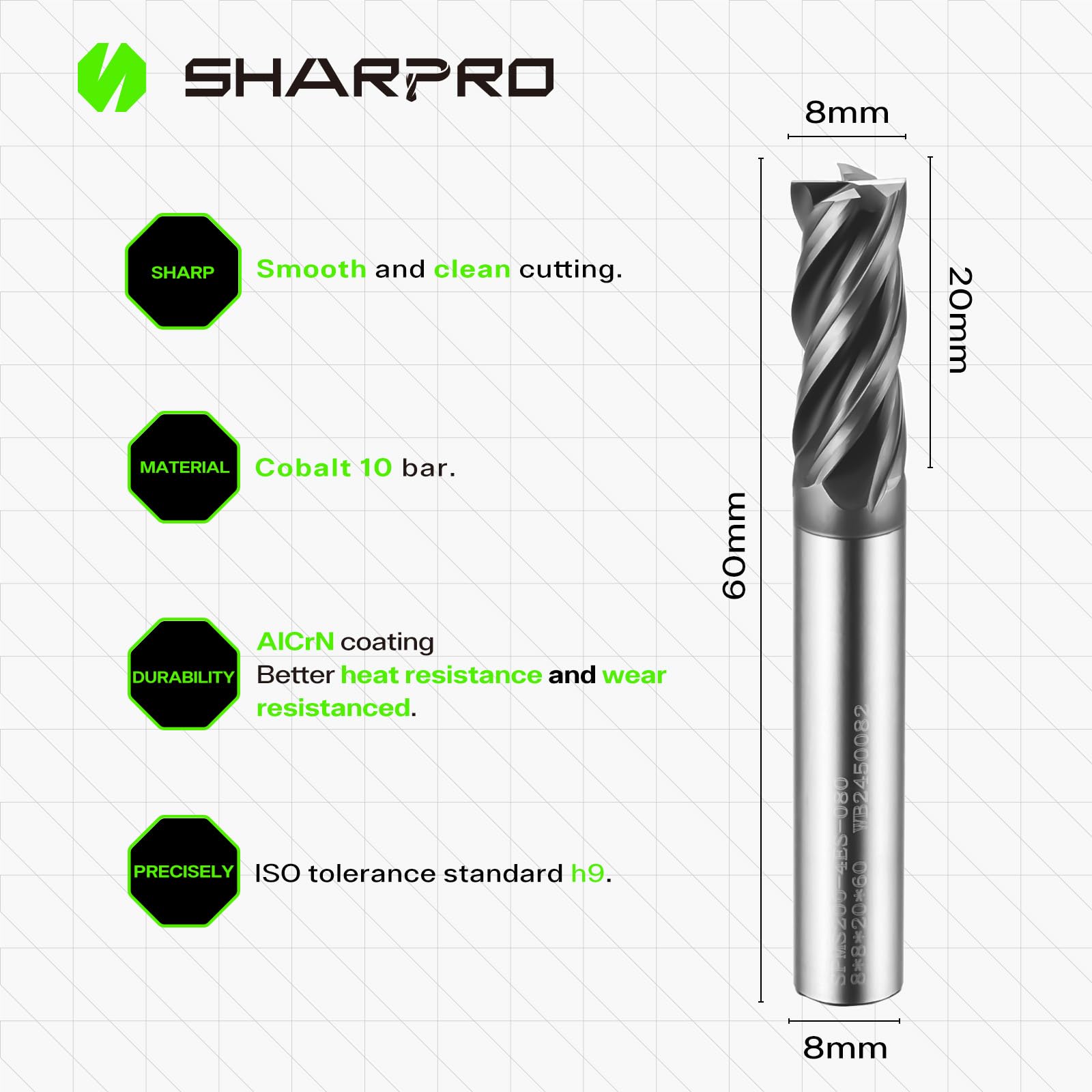 Upcut, fresa elicoidale, gambo 8 mm, diametro di taglio 8 mm, metallo duro, fresa CNC, ideale per fresare acciai legati, acciaio temperato, metallo e altri 5 pezzi