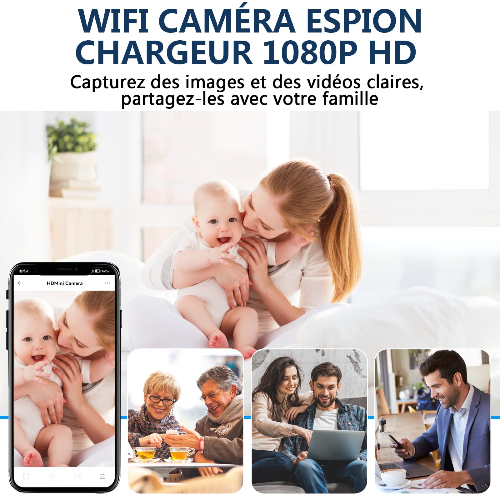 Caméra Espion WiFi 5G, Mini Caméra Cachée sans Fil 1080P HD, USB Chargeur Micro Espion Enregistreur de Surveillance Camera Miniature a Distance avec Détection de Mouvement