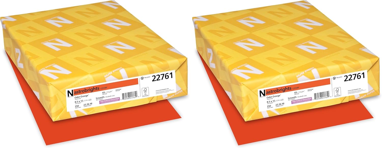 Neenah Astrobrights Color Cardstock, 65 lb Cover Weight, 8.5 x 11, Orbit Orange, 250/Pack (Pack of 2)