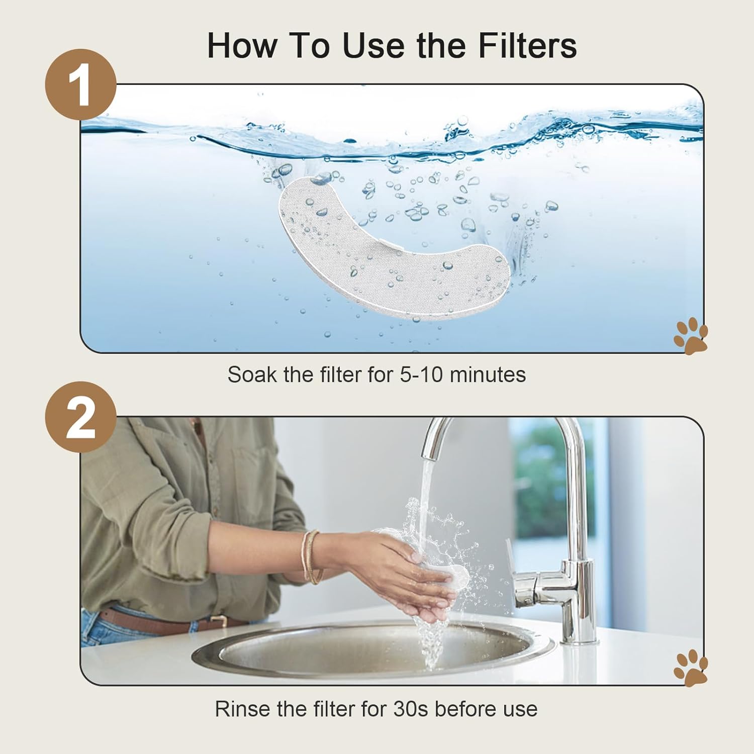 NPET Upgraded Design 4 Pack Replacement Filters for WF050/WF100 Cat Fountain and WF210 Stainless Steel Pet Water Dispenser - Image 9