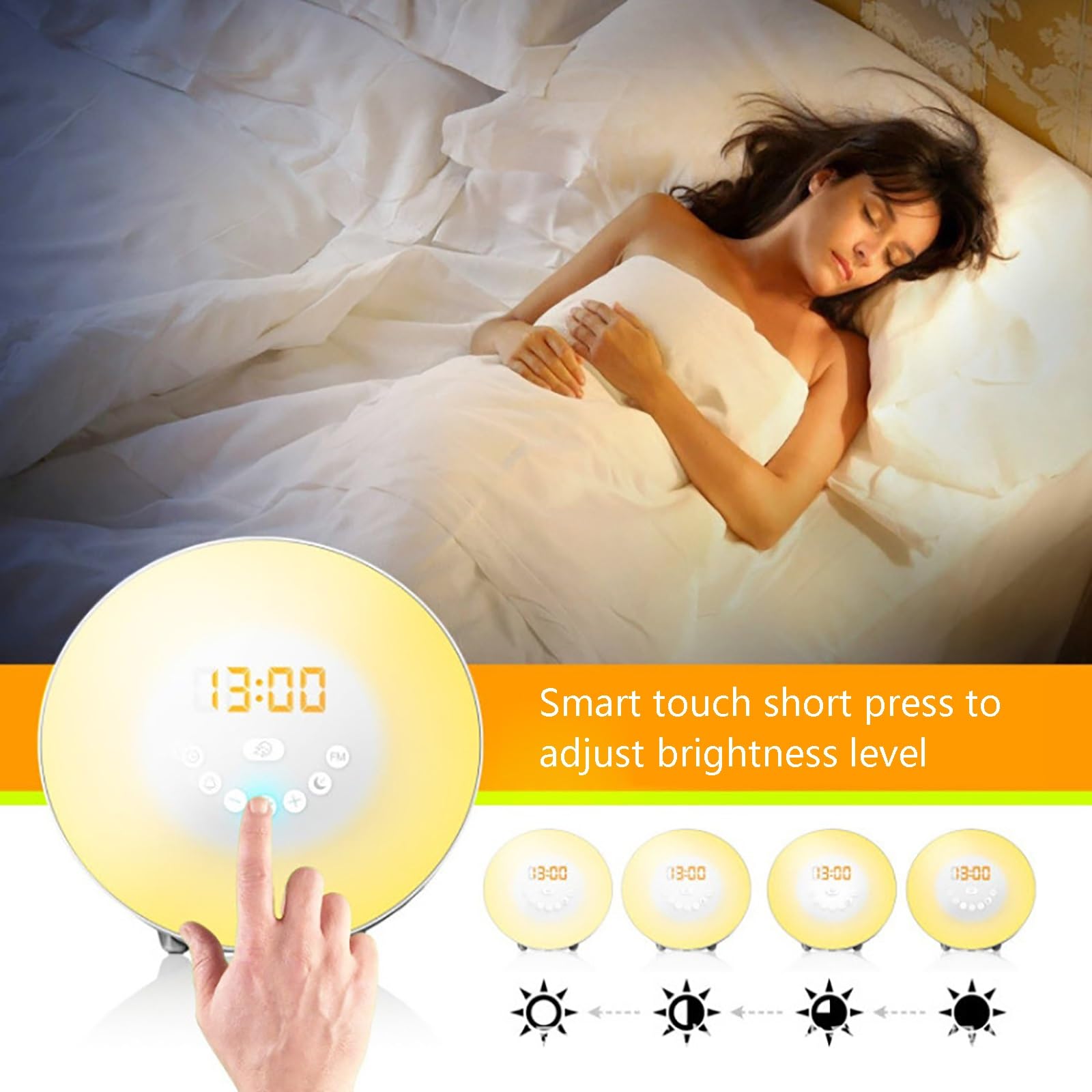 Despertador Despertador Luz Amanecer con Simulación De Amanecer, Radio FM, Alarmas Dobles y Snooze Ayuda para Dormir, Máquina De Sonidos De Ruido Blanco para Dormir, Ideal para Regalar