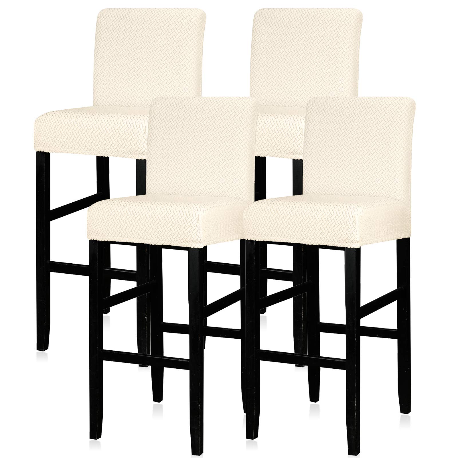 Lellen Bar Stool Covers Set of 4,Stretch Washable Barstool Seat Covers Removable Bar Chair Covers with Backs,Counter Height Bar Stool Chair Covers for Kitchen Dining Room Cafe（Cream）