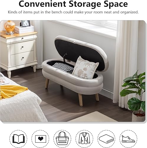 Miniatura 6 de Hommoo Banco otomano de almacenamiento de 44.8 pulgadas, banco de almacenamiento moderno para el extremo de la cama, banco de almacenamiento de tela