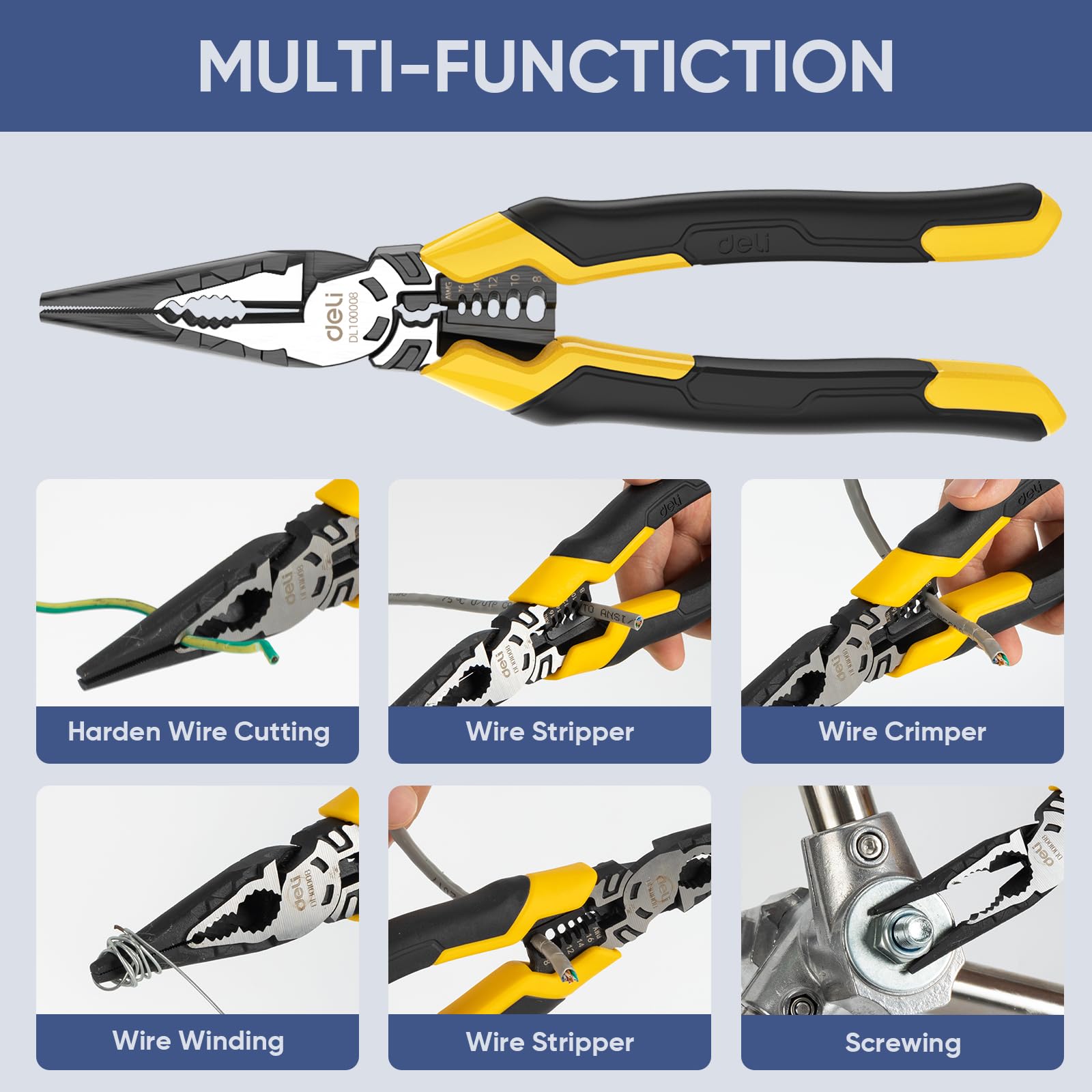 DELI 3-Piece Pliers Set - Wire Stripper & Cutter -5
