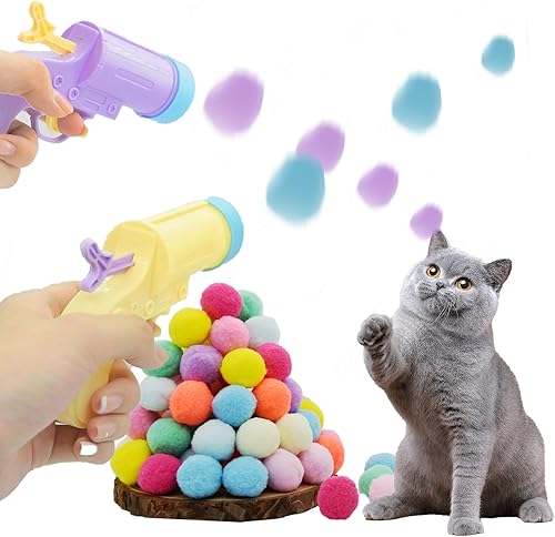 Pelotas de juguete para gatos, juguetes interactivos para gatos, juguetes de bolas para gatos con 2 lanzadores (actualizado) y 50 bolas de pompones,