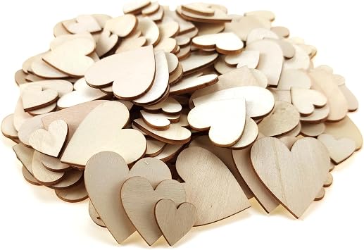 200 Pcs 3 Mix Sizes Unfinished Wood Heart Slices Blank Natural Wooden Hearts Shapes Ornaments Tags for DIY Wedding Art Crafts Valentine Decorations