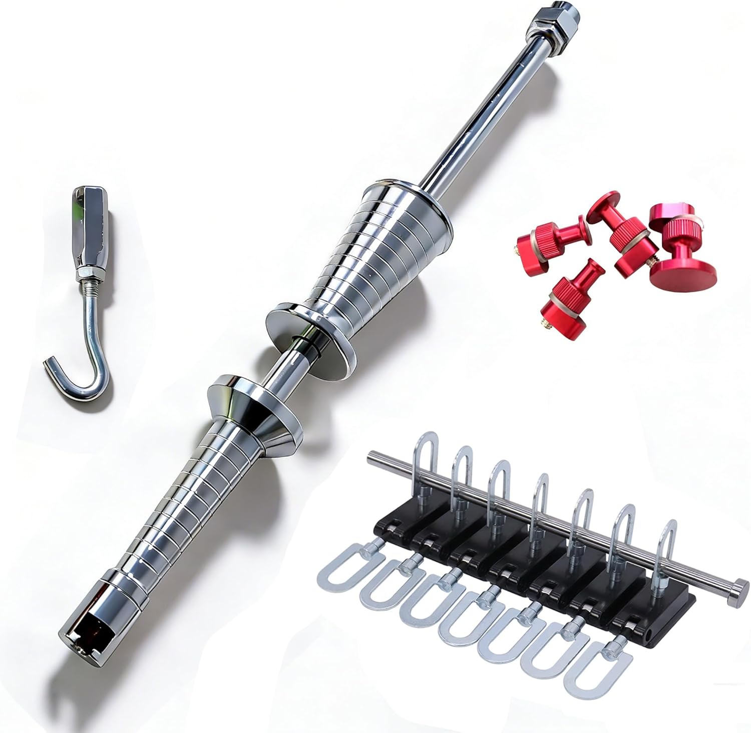 Heavy Duty Paintless Dent Repair Slide Hammer Kit with Metal Pulling Tab & 4 Lockable Aluminum Puller Tabs - Auto Body Dent Removal Tool for Automotive Dent Repair