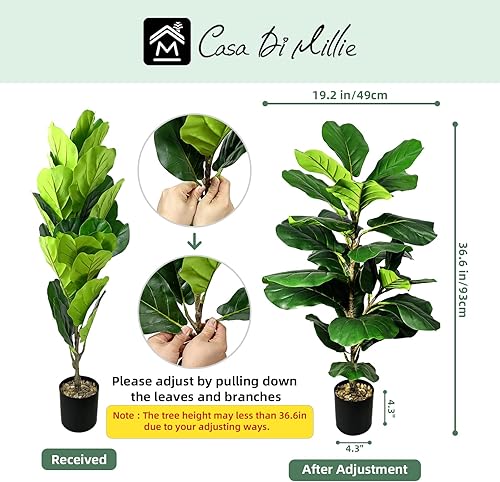 Miniatura 2 de Higuera de hoja de violín artificial de 31 pies higuera de hoja de violín de 37 pulgadas planta falsa con 28 hojas grandes árbol artificial en