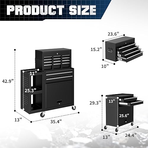 Miniatura 3 de SILVEL Cofre de herramientas con ruedas de 8 cajones, caja de herramientas montada con sistema de bloqueo automático, ruedas bloqueables, cajones