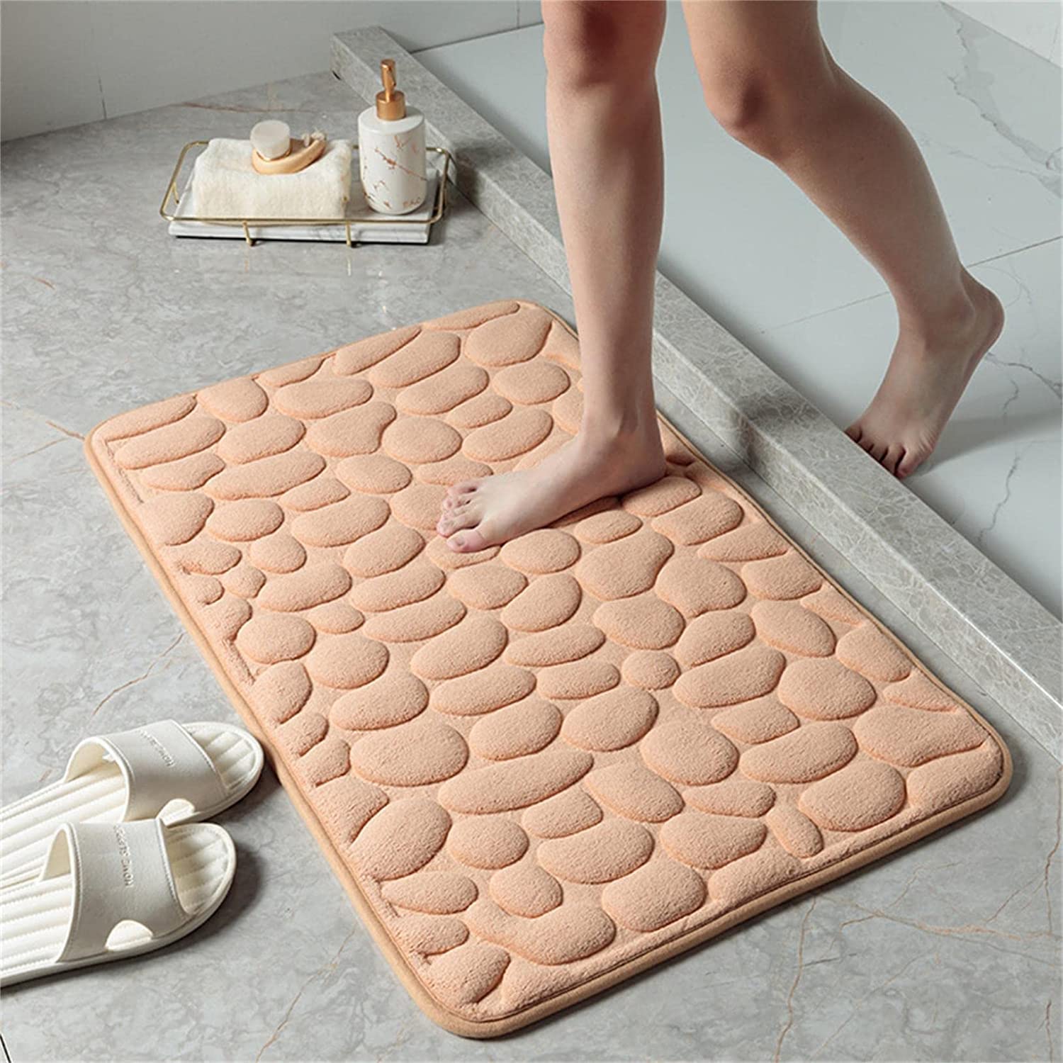 HomeCloud Memory Foam Bath Mat, Cobblestone Bathroom Rugs Floor Mats Super Water Absorbent Bath Mats for Bathroom/Machine Washable Bath Rugs (40 * 60cm, Brown)