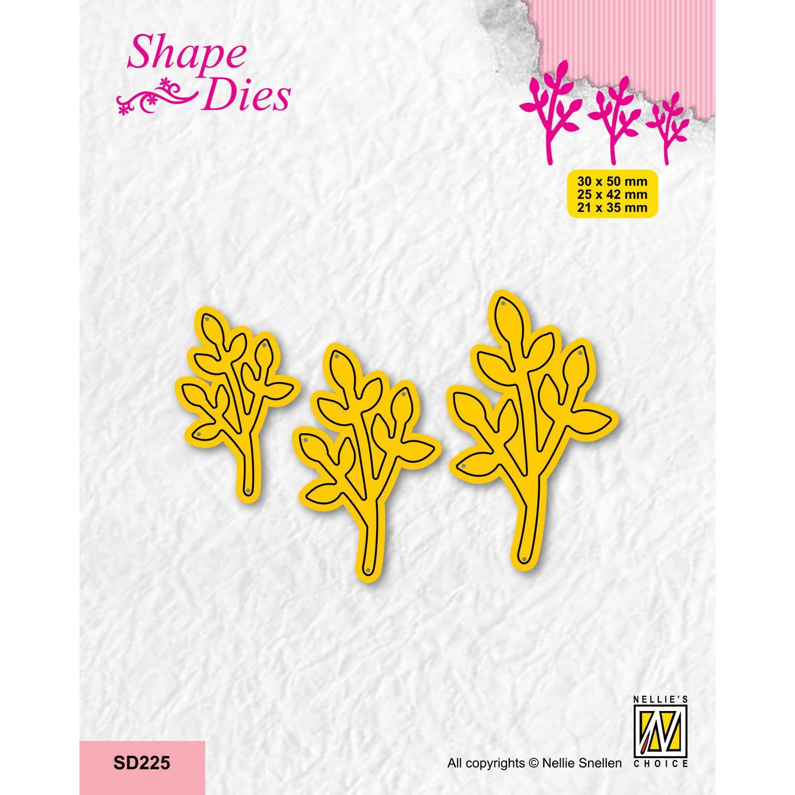 Nellie's Choice Cutting Die, Branches, 3 Shape, 3 x 5 cm, Card Making Supplies, Metal Dies for Scrapbooking, DIY and Paper Crafts, Yellow, 30x50 / 25x42 / 21x35mm