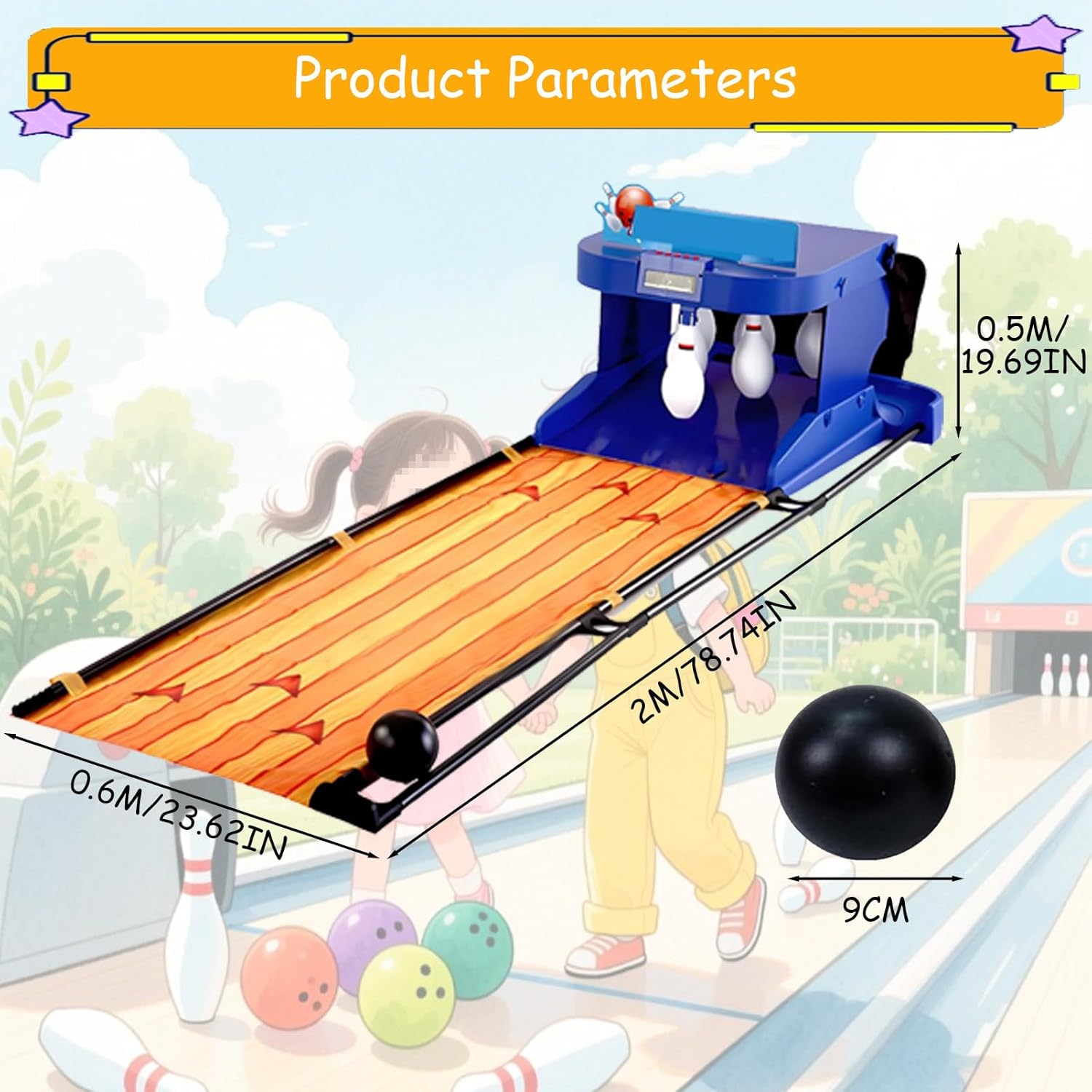 2m/3.5m Electronic Bowling Alley Game for Home,Electronic Foldable Bowling Alley Game,Electric Bowling Machine, with Automatic Reset, Lighting & Simulation Sound 2m/6ft