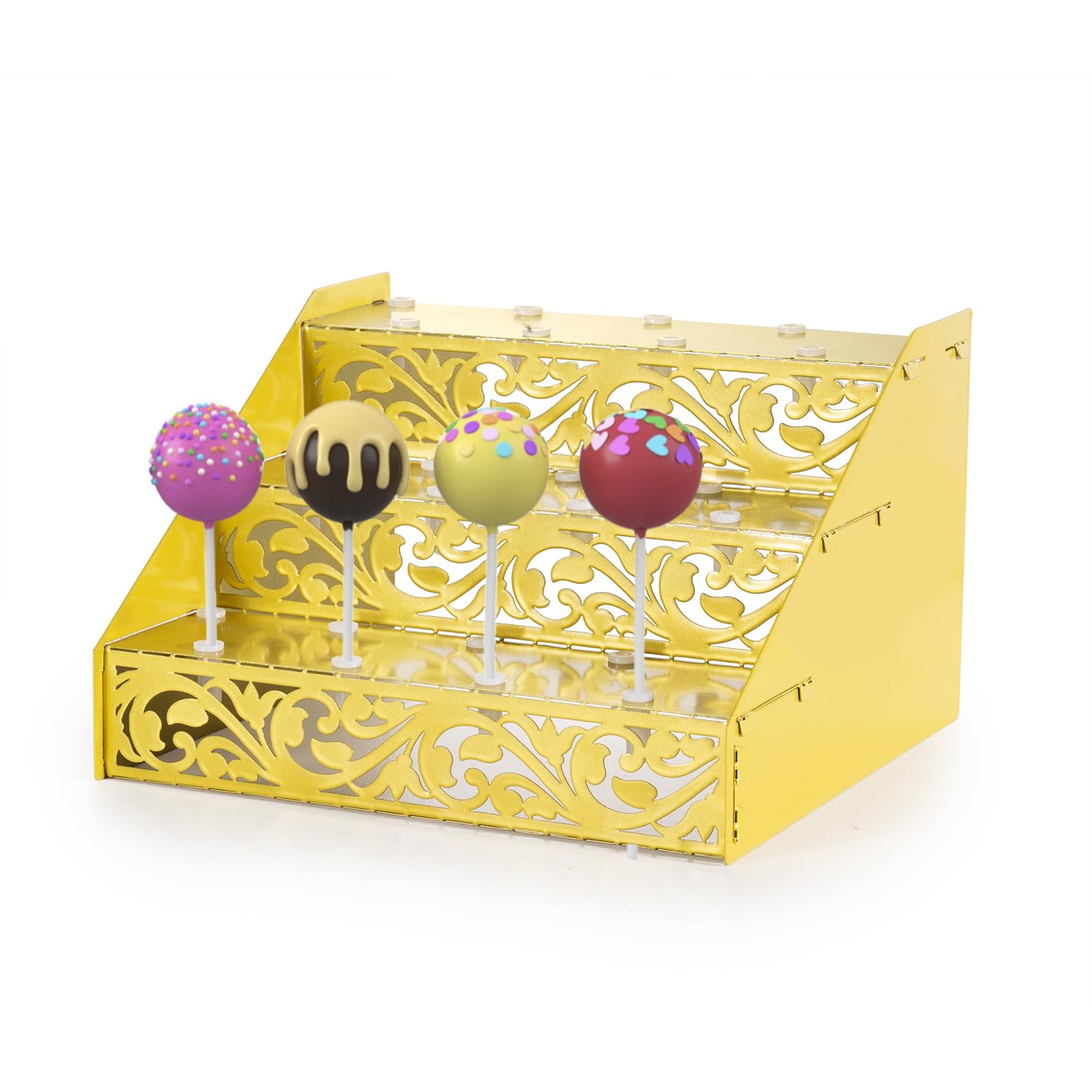 Capesaro Cake Pop Stand, Gold Metal 27 Holes Lollipop Holder, Collapsible 3 Tier Cake pop sticks,cake pop stand for Drying Dessert Table of Baby