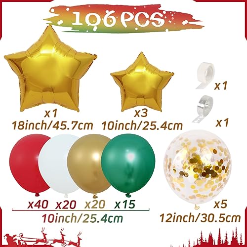 Miniatura 5 de Kit de 107 decoraciones de fiesta de Navidad, pancarta de Feliz Navidad con globos de Navidad, arco de guirnalda para exteriores, interiores,