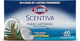 Clorox Scentiva Fabric Softening Dryer Sheets 40ct | Fabric Sheets in Pacific Breeze & Coconut Scent | 40 Count Dryer Shee...