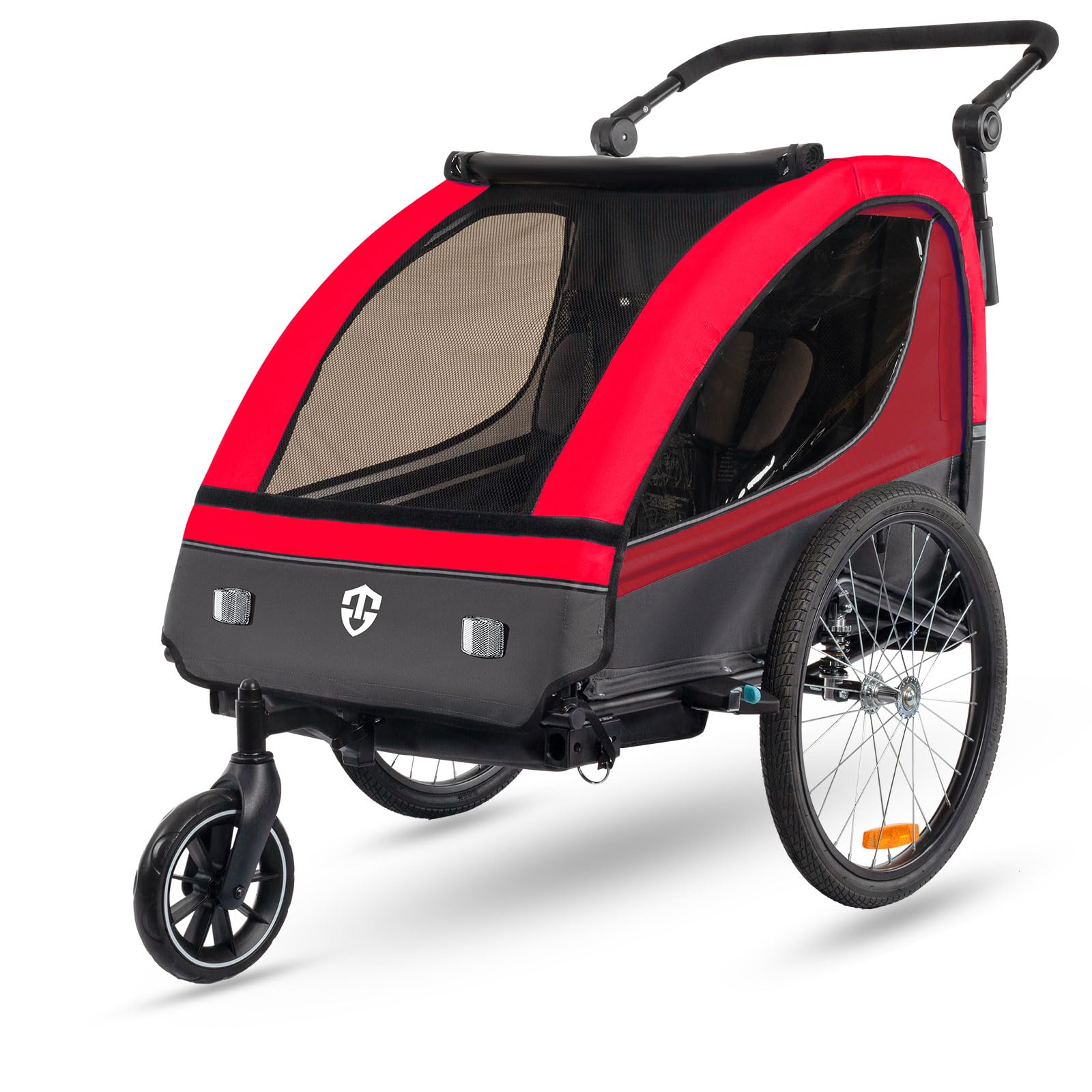 Veelar Sports Suspension Bike Trailer & Stroller 2 in 1 Double Seat for Toddlers, Kids, Child Bicycle Carrier Jogger (Red)