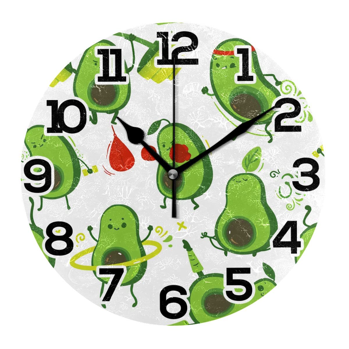 Horloge murale ronde quartz de 25 cm motif avocat silencieuse pour salon