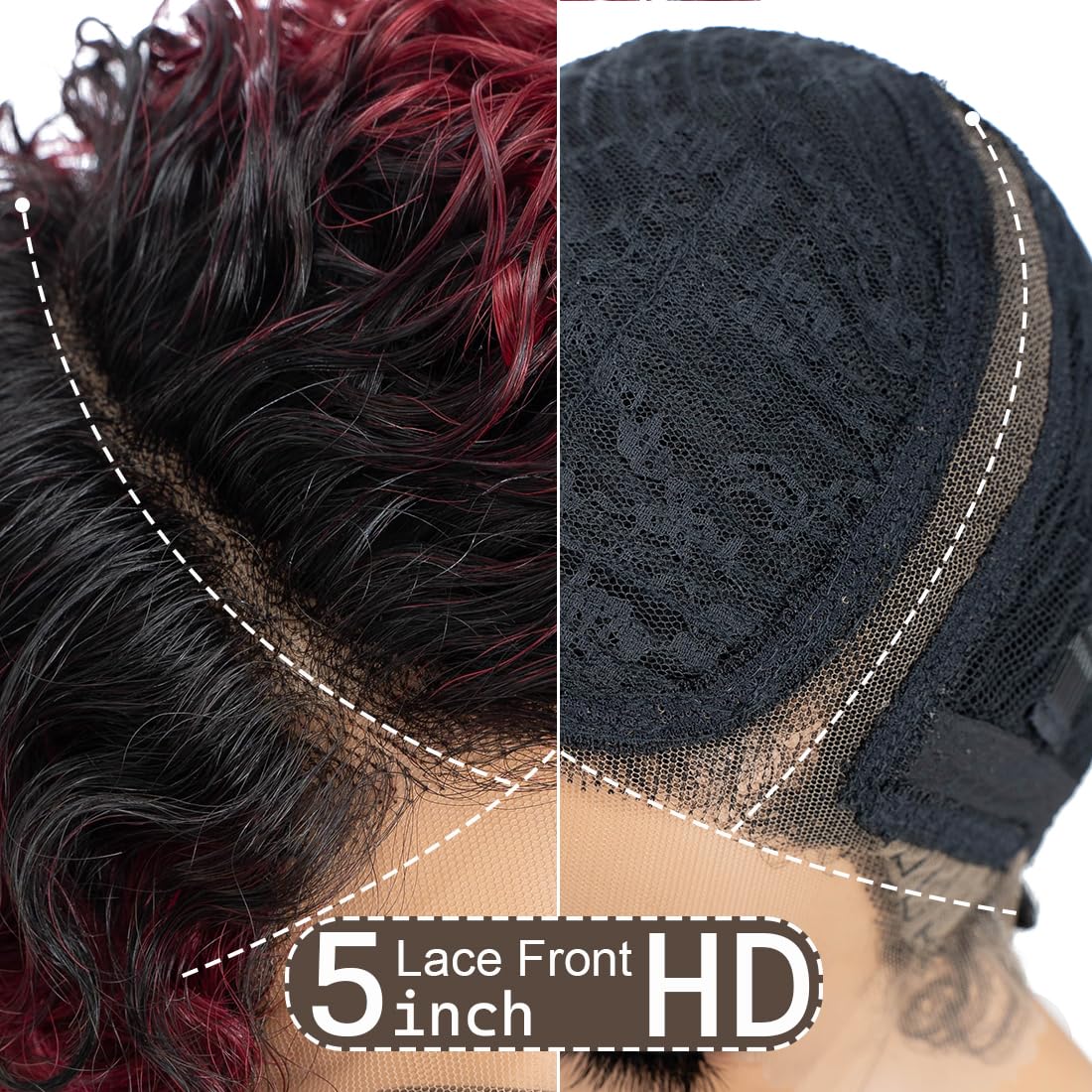 Noble Star 8inch Curly Wave Pixie Cut Wigs Human Hair 13x5x1 L Part Bob Wig for Women Side Part Pixie Cut Lace Front Wig with Baby Hair Glueless Short Cut Bob Wig DYTT1B/D99J/99J/425 - Image 3