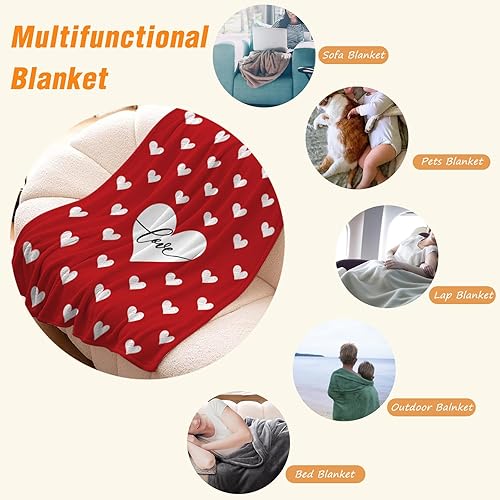 Miniatura 5 de YeeJu Manta para el día de San Valentín, tamaño individual, manta roja con corazón de amor, para novia, esposa, pareja, manta de regalo para sofá o